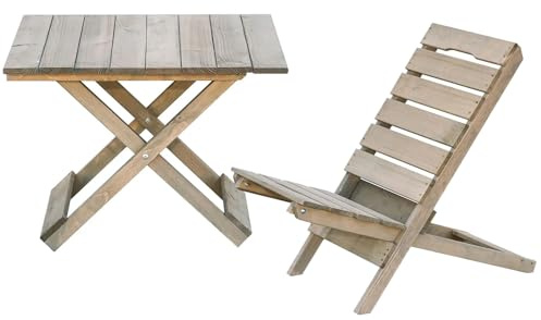 ITA Gartenmöbel Set 1x Gartentisch + 1x Gartenstuhl - Holztisch und Holzstuhl für Garten, Balkon, Terrasse - Platzsparend Klappbar, Wetterfest, Naturholz, Kompakt, Made in EU