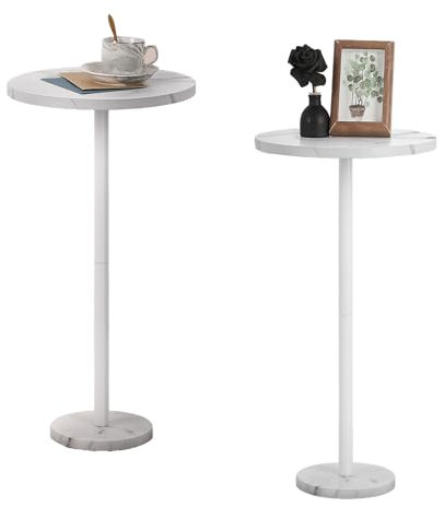 smusei Kleiner Weiß Beistelltisch, runder Couchtisch mit Marmorsockel Sofa-Beistelltisch für Wohnzimmer Schlafzimmer 32CM Beistelltisch für Kleine Platz, Weiß 2er-Set