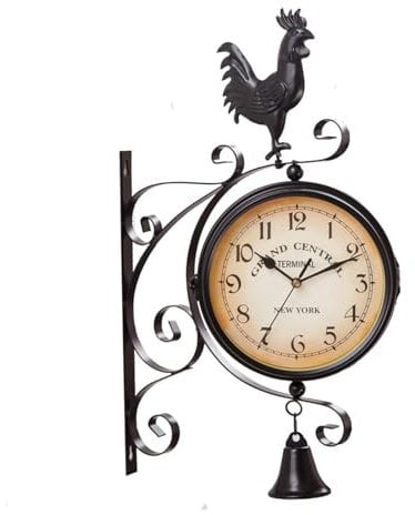 Syfunlv Bahnhofsuhr Doppelseitig, Retro Wanduhr, Gewöhnlicher Glasspiegel, New York Style Uhr, Batterie, Analog, Vintage Deko, für Bahnhof Korridoren Gärten Wohnzimmer (Style I)