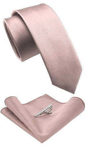 RBOCOTT 2.4 Rose Gold Skinny Tie and Pocket Square, Necktie Tie Clip Set for Men (85)