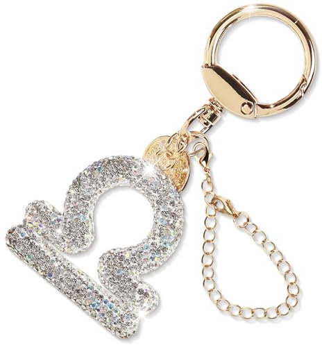 ZVRSUA Silber Strasssteine Glitzer Schlüsselanhänger Sternzeichen Schlüsselanhänger Damen Schlüsselanhänger Auto Taschenanhänger Damen Personalisiert Geschenke für Frauen (SIiber Waage)