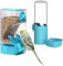 Automatischer Vogelfutterspender Wasserspender Set, Vogelkäfig-Futterspender mit Sitzstange für Wellensittiche, Sittiche, Kanarienvögel, Nymphensittiche, Finken (Blau)