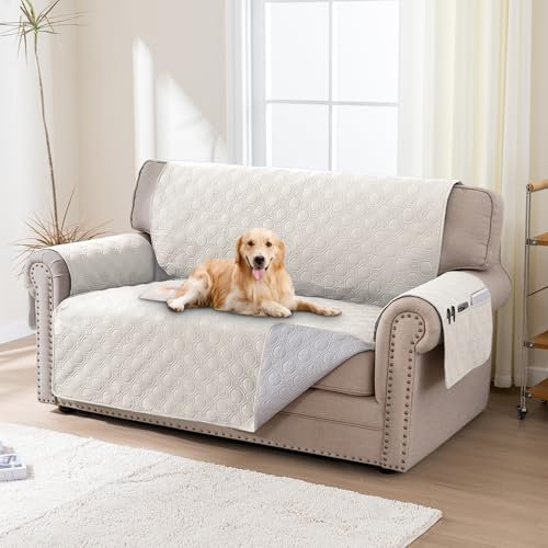 BellaHills Wasserdicht Sofabezug Übergröße 2 Sitzer (51x140cm), Waschbar Sofa Auflage Pets Dog Couch Überzug Anti-rutsch Universal Sofa Überzug, Beige