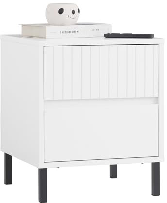 SoBuy Nachttisch mit 2 Schubladen für Boxspringbett Sofatisch Beistelltisch Telefontisch Nachtschrank Nachtkommode Weiß BHT ca. 40x48x40cm FBT157-W