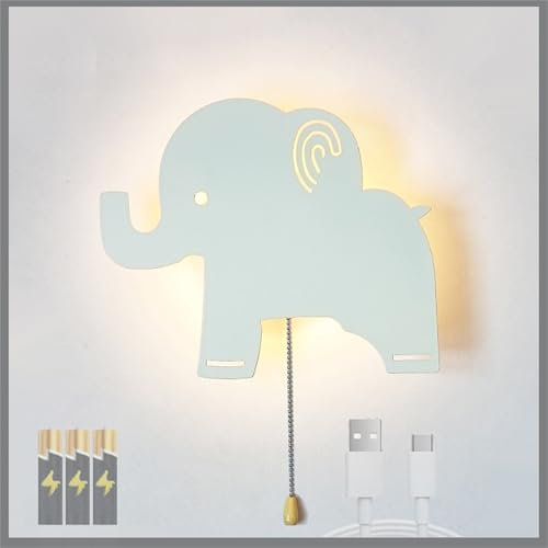 LED Kreative Kinder Wandleuchte mit Zugschalter Wandleuchten Batteriebetriebene USB Aufladbare Wandlampe Innen Cartoon Kinderzimmer Deko Wandbeleuchtung für Schlafzimmer Nachttisch (Weißes Licht,D)