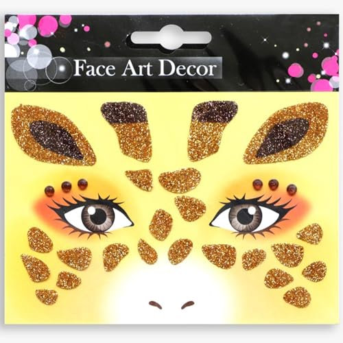 Gesichtstattoo,Face Art Sticker Giraffe, Giraffe Face Art Sticker,Face Tattoo Aufkleber,Ablösbare Glitzer Gesicht Aufkleber,für Karneval,Halloween,Weihnachten