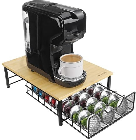 Navaris Bamboo Coffee Pods Holder - Stylish Pod Disc Holder - Space-Saving Coffee Pod Drawer for Easy Access and Organisation - Perfect for Coffee Enthusiasts