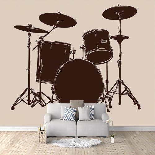 Instrument De Musique Batterie Marron Clair Papier Peint 200x140 cm Marron Clair Panoramique Peinture Murale Interieur pour Salon Chambre à Coucher D'Enfant Maison Décoration Murale