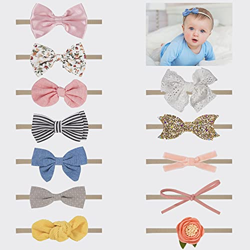 12 Stück Baby Haarband Elastisches Stirnbänder Haarbänder Bögen, Weich Hairband Nylon Haarschmuck für Mädchen, Neugeborene, Kleinkinder, Kinder