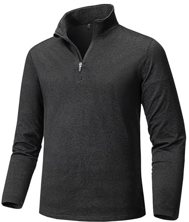 Tansozer Funktionsshirt Herren Langarm Ski Pullover Fleece Half Zip Langarmshirt Sport Atmungsaktiv Wandershirt Polo, Schwarz, L