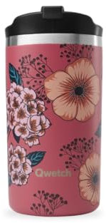 QWETCH - Travel Mug Isotherme - Anémones 350ml - Thermos Café & Thé en Inox - 6h Chaud et 12h Froid - Sans BPA, Étanche, Mug de voyage