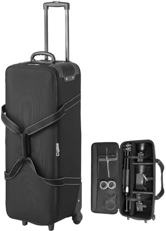 VEVOR Trolley per Attrezzatura da Studio 91 x 30 x 35,5 cm Borsa per Fotocamera con Rotelle, Borsa per Trasporto con Ruote Cinghie Scomparto Imbottito Maniglia, Supporti per Luci, Treppiedi, Telescopi