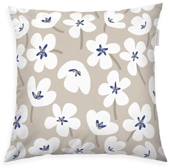 Herding Tom Tailor Renforcé-Kissenhülle, 40x40 cm, 100% Baumwolle/Renforcé, mit farbigem Reißverschluss, Fresh Flowers Blau, Beige (Cobalt & Sunny Sand)
