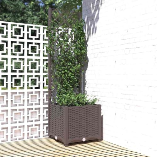 Myheimly Pflanzkübel mit Rankgitter Blumenkübel Pflanzkasten Blumentopf Blumenkasten Rankhilfe Spalier Gartenspalier,PP Pflanzkübel Braun,40 x 40 x 136 cm