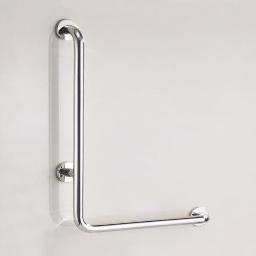 Haltegriff Dusche,Edelstahl 70x50cm L-Förmiger Haltegriff für Duschen Vertikale Winkel Sicherheitsschienen,für Schwangere Frauen, Senioren und Handicap(Poliert,Rechts)