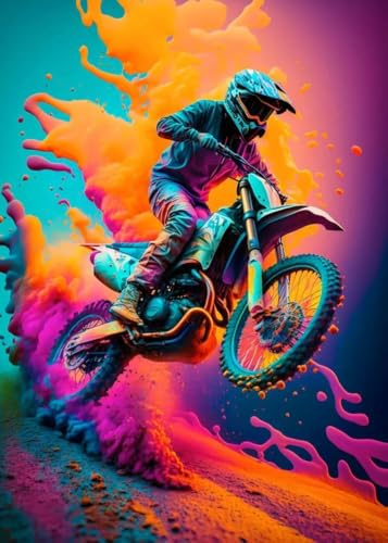 Dirt Bike Ride Sport Poster Drucke Cool Motocross Bunte Motorrad Leinwand Malerei Wand Kunst Jungen Fahrer Zimmer Home Decor A3 60X90Cm Kein Rahmen