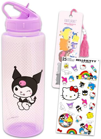 Sanrio Kuromi - Juego de botellas de agua reutilizables de plástico de 30 onzas con boquilla para el hogar, escuela, deportes, más calcomanías y más | Contenedor Kuromi