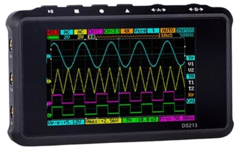 Etyrerre Digitales Mini-Oszilloskop DS213, 100 m Sa/S, 15 MHz, Taschenoszilloskop, 4 Kanäle, USB-Oszilloskop, LCD-Anzeige