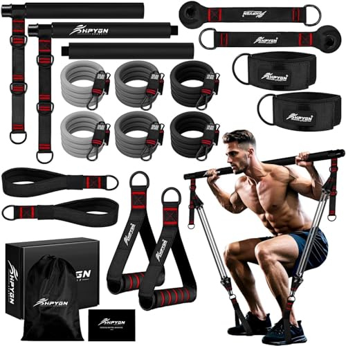 HPYGN Pilates Bar Set mit Widerstandsbänder Krafttraining, Schwer Pilates Equipment für Mann, 270LBS Fitnessbänder Set & Pilates-Stange für Hüft, Beine, Arm, Zuhause Workout für Fitness/Yoga/Stretch