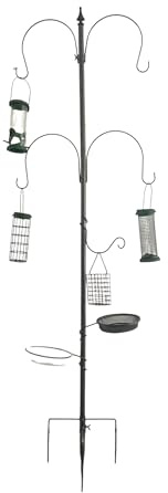 Relaxdays Vogelfutterstation, 6-in-1, mit Erdspieß, Wasser- & Futterschale, Korb, Körnerspender, Futtersäule, Farbwahl