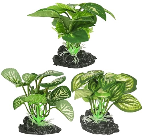 3 Pcs Silk Aquarium Plants, Fish Tank Artificial Decorations, Reptile Plants, Natural Habitat Creation for Betta Fish and Reptiles