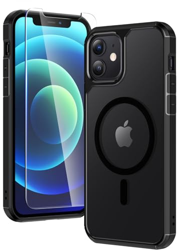 TAURI Coque Magnétique pour iPhone 12/ iPhone 12 Pro,Noir | avec Protection D'écran, Compatible avec MagSafe, Anti-Choc Mince et Anti-Chute