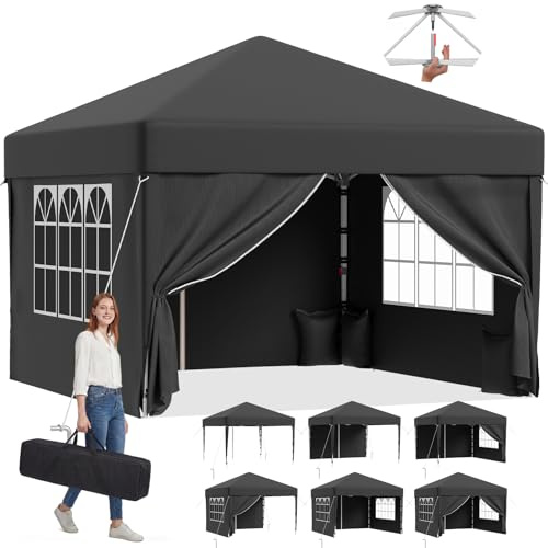JUMMICO Gazebo 3x3 Pieghevole｜Assemblaggio in 5 Minuti｜Altezza Regolabile & 10cm più Alta｜Stabile al Vento & Impermeabile｜Protezione UV 50+｜Per Giardino, Campeggio & Feste Grigio