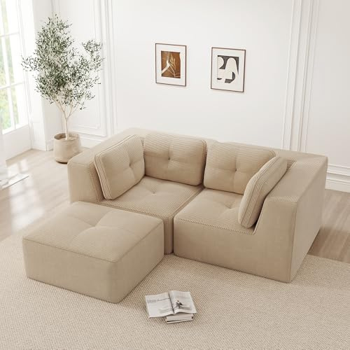 Luscriate Divano angolare 2 posti Cloud con meridiana, Sosf a forma di L, senza montaggio, imbottitura altamente elastica 32D, seduta extra profonda, braccioli larghi, divano da soggiorno vicino al