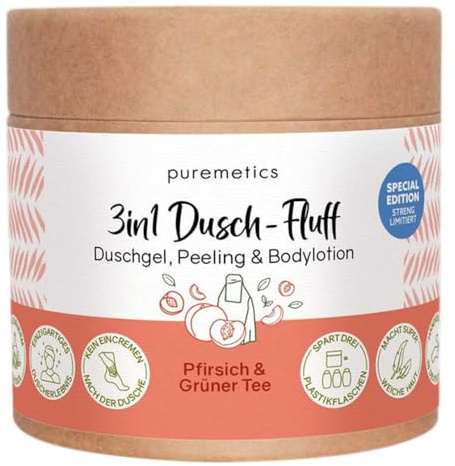 puremetics 3in1 Dusch-Fluff, Pfirsich & Grüner Tee, LE, 250g