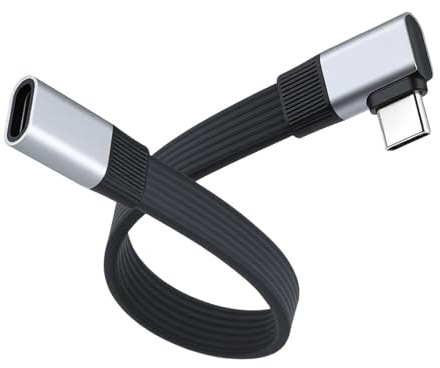 aceyoon Right Angle Short USB C Extension Flat Cable 0.2m, 240W Fast Charging Extension Cable 80Gbps 8K@60Hz USB4.0 Type C Male to Female Cord for Thunderbolt 4, Laptop, Tablet, Phone, Powerbank