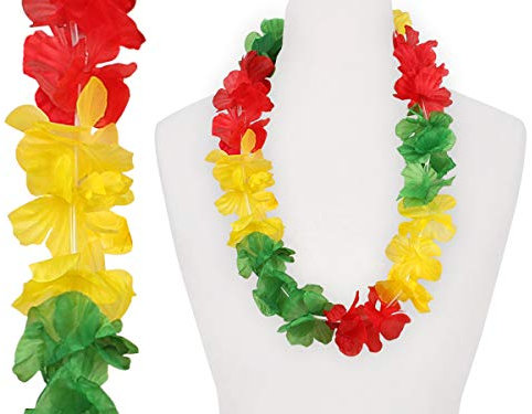 sportfanshop24 Blumenkette/Hawaiikette/Halskette - grün - gelb - rot (Ghana,Togo,Guinea. Länder Afrika) - Umfang zirka 100cm (1m)