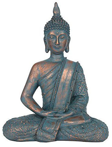 Hunky Dory Gifts Buddha Statue Rustikale Bronze Kupfer Blau Effekt Ornament Figur 26cm