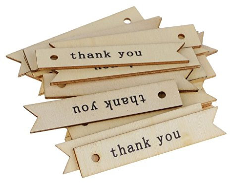 sgerste 20 Stück Rechteck Holz zum Aufhängen Tags Geschenkanhänger Thank You Buchstabe Print Hochzeit Favor Etiketten für DIY Party Decor Geschenk Weihnachten Netzteil Zubehör