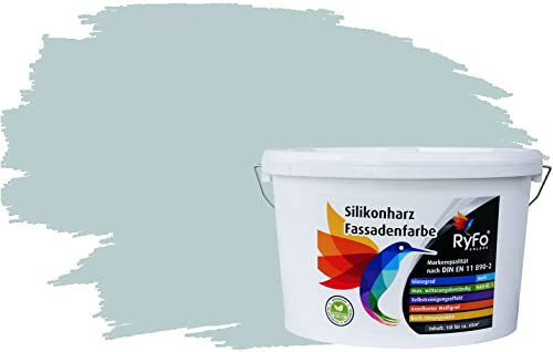 RyFo Colors Silikonharz Fassadenfarbe Lotuseffekt Trend Lagune Hell 10l - bunte Fassadenfarbe, weitere Blau Farbtöne und Größen erhältlich, Deckkraft Klasse 1