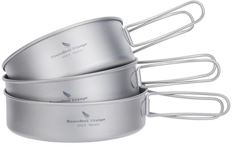 iBasingo 3-Piece/Set Juego De Tazones De Titanio Bandeja De Cocina para Acampar Al Aire Libre Olla con Mangos Plegables Platos De Picnic Kits De Viaje Platos De Picnic Ti1577I
