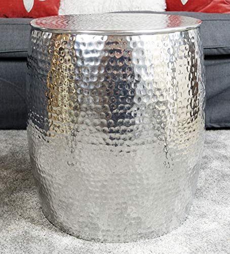 MichaelNoll Mesa de centro moderna, mesa de salón, mesa auxiliar de metal, martillado, aluminio oriental, redonda, plata, lujo, 47 cm