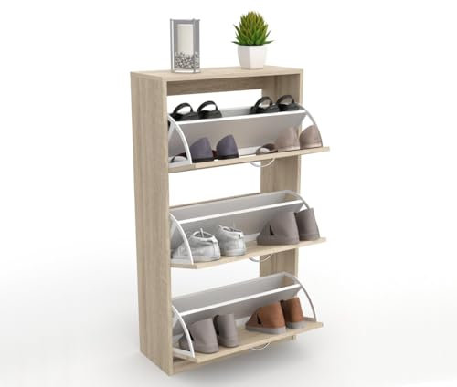 DORMIDAN- Zapatero 3 Puertas, Mueble Armario, Gran Capacidad (Roble)