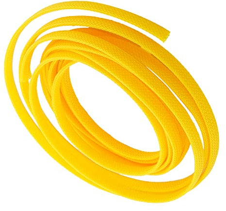 Othmro Flexibler, erweiterbarer geflochtener Kabelschlauch, 6 mm breit, 2,5 m, schützt TV, Audio, PC-Kabel vor Haustieren, gelb, 1 Stück