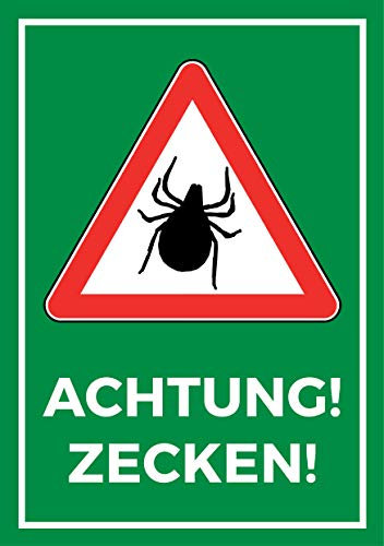 Achtung Zecken Schild | DIN A 5 | Zeckenschild | Vorsicht Zeckengefahr (Alu-Verbundplatte)