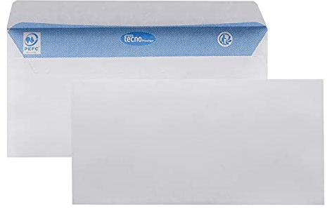 TECNO PRESTIGE, boîte de 500 enveloppes extra blanc, bande de protection, 80g, Format DL 110x220 mm