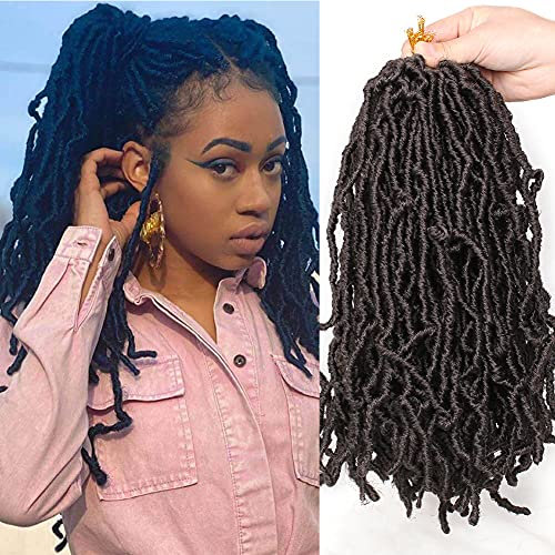 Xtrend 5 Packs 12 Pouces Nu Faux Locs Crochet Cheveux pour Butterfly Locs 21 Brins/Pack Curly Wavy Goddess Soft Locs Crochet Braids Extension De Cheveux Synthétique Faux Locs Tressage Cheveux 4#