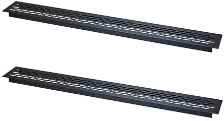 ALUSFERA Rejillas de ventilación rectangulares para encimera, 60 x 484 mm, accesorios muebles de aluminio, rejilla de ventilación para muebles, 2 unidades, color negro