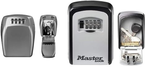 Master Lock Boite a clef certifiée, Fixation Murale, Extérieur, 13.2 x 10.5 x 4.6 cm & Boite a clef sécurisée, Fixation murale, Extérieur, 11.9 x 8.5 x 3.6 cm, Gris/Noir