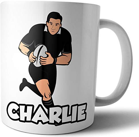 AK Giftshop Personalised Mug - Rugby Player Black New Zealand - Gift - Birthday - Christmas - Stocking Filler - Secret Santa