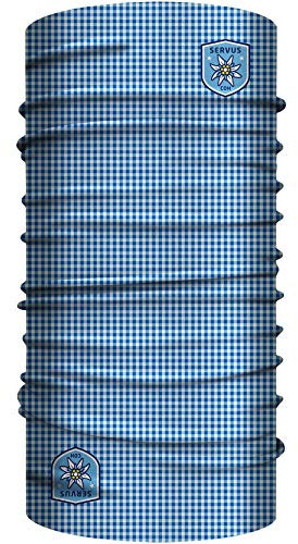 Karo Bandana, nahtloses Multifunktionstuch aus weicher Mikrofaser/atmungsaktiv Schlauchschal Halstuch Mundschutz Schal Tuch/Karomuster kariert Bayern Tracht (Blau) COH