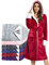 UMIPUBO Accappatoio in Pile da Donna con Cappuccio, Cintura, 2 Tasche, Soffice Flanella Vestaglia Lunga Altamente Assorbente, Pigiama in Spugna per Casa Spa Hotel(Rosso)