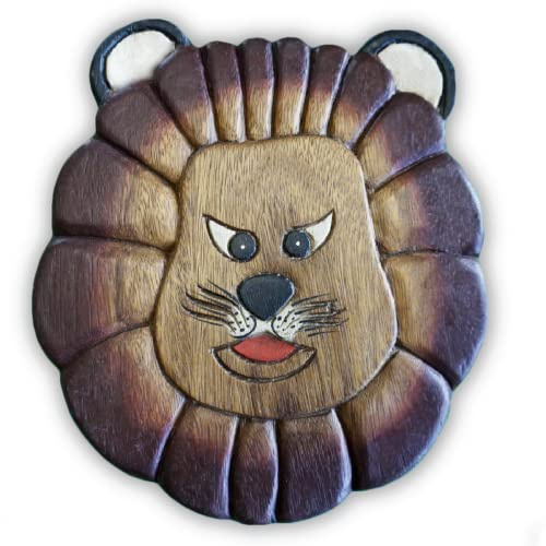 IMAGO Kinderhocker Löwe Holz Schemel Kinderstuhl Massivholz bemalt und geschnitzt Höhe 25 cm