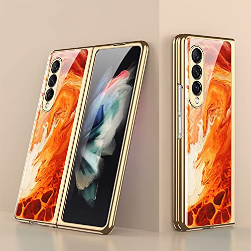 COQUE Funda Galaxy Z Fold 3 5G, Carcasa para teléfono móvil Pintada Brillante de Cristal ultradelgada 9H, Funda Plegable para Samsung Galaxy Z Fold 3 5G-Vino Tinto Fluido