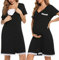 Uniexcosm Chemise Nuit Allaitement Maternité Coton Robe de Nuit Femme Enceinte Col en V Manches Courtes Devant Ouvert Chemise de Nuit Femme Grossesse A-Noir L