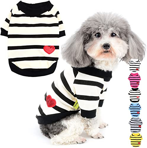 Zunea Hunde-Shirts für Kleine Hunde Sommer Basic T-Shirt Streifen Welpen Kleidung Pailletten Liebe Herz Sweatshirt Weiche Baumwolle Tee Shirt Haustier Kleidung Pullover Chihuahua Bekleidung Gelb M